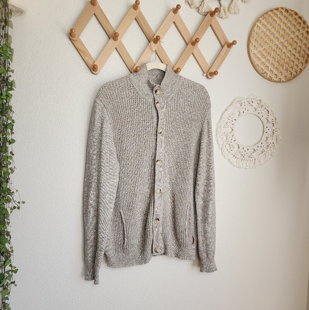 Ben Sherman Chunky Knit Cardigan Sweater In Oatmeal Men's Large EUC